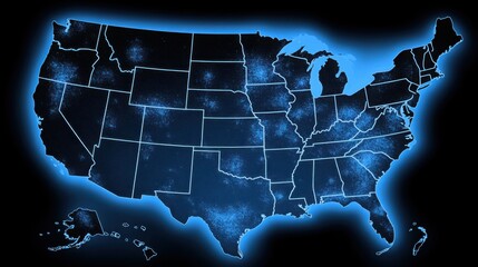 Poster - the united states represented with blockchain finance zones highlighting innovative economic structu