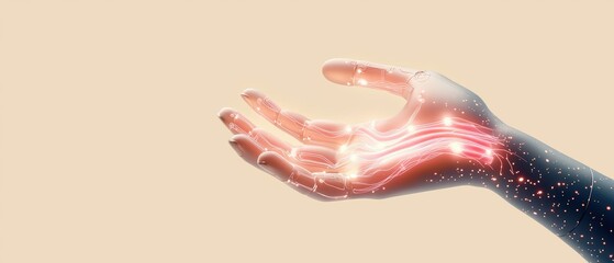 Poster - A futuristic robotic hand extends with glowing circuits, symbolizing technology and innovation.