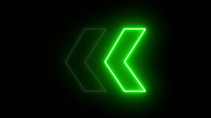 Poster - Glowing neon green arrow left direction icon. Abstract neon flashing light back arrow loading animation. Seamless loop