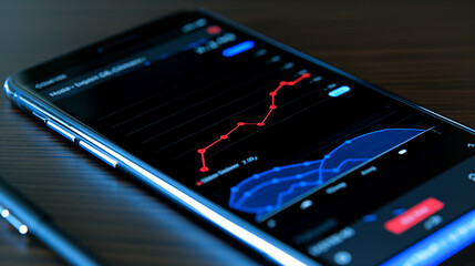 Poster - Mobile Data Visualization: A modern mobile phone displays complex financial data, highlighting the dynamic nature of business analytics and financial trends with charts and graphs.