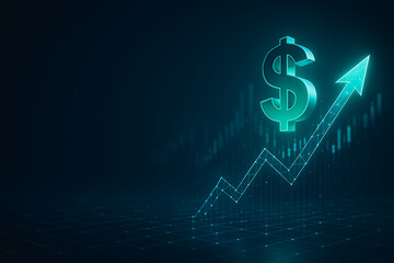 Poster - Rising Dollar: A dynamic depiction of financial growth, showcasing an upward-trending arrow intertwined with a glowing dollar symbol, signifying wealth and financial prosperity.