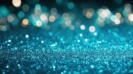 Poster - Shimmering turquoise bokeh light effects with sparkling glitter
