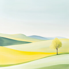 Wall Mural - A tree stands alone in a field of green grass