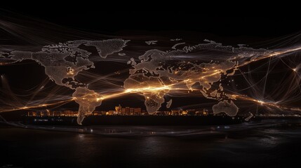 Poster - A global logistics map highlighting major shipping routes and supply chains.