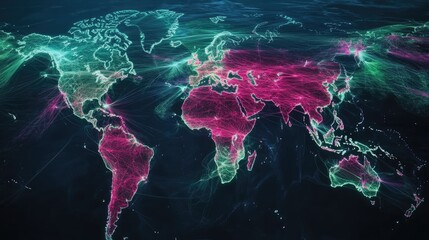 Poster - A global logistics map highlighting major shipping routes and supply chains.