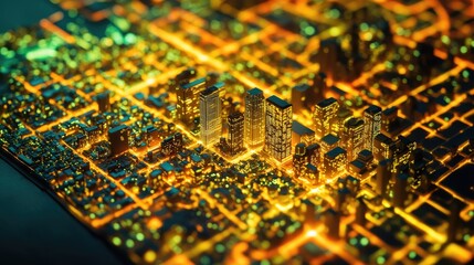 Poster - A glowing digital map of a city's smart mobility network with real-time analytics.