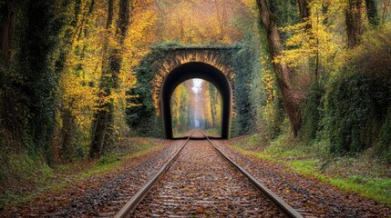 Poster - A long railway tunnel illuminated with modern energy-efficient lighting.