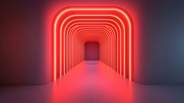Red Neon Archway Tunnel: Glowing Geometric Corridor