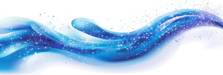 Poster - Abstract Blue Flowing Wave Design with Sparkling, Transparent, and Ombre Effects on White Background