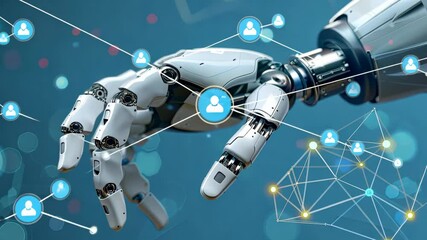 Poster - Participants engage with advanced robotic technology, discussing its impact on human connections and future innovations in 2023