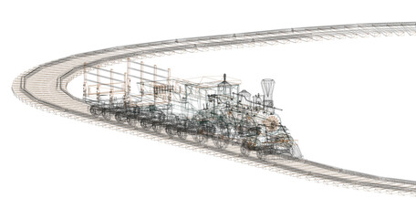 Fototapete - A train is traveling down a rails. 3D