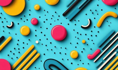 Poster - Bright and cheerful abstract background with playful geometric shapes in a colorful composition.