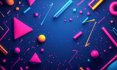 Poster - An eye-catching arrangement of geometric shapes and paint splatters on a dark blue surface.