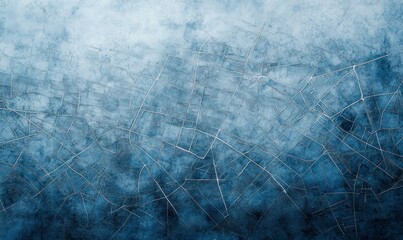 Poster - Detailed blue textured background with a fine web of cracks creates an intricate design.