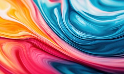 Poster - Vibrant swirls of pink, orange, and blue create an abstract and fluid, marbled background.