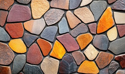 Poster - Close-up of a colorful stone wall creates a vibrant, textured background with various shapes.