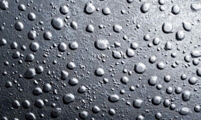 Poster - Close-up captures water droplets resting on a smooth, textured metal surface, creating an abstract pattern.