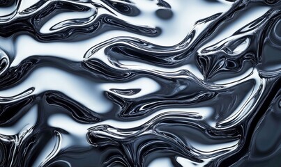 Poster - Dynamic liquid metal abstract features fluid curves, reflections, and a striking metallic texture.