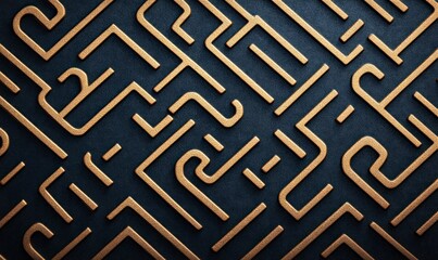 Poster - Detailed gold maze pattern against a dark blue background creates a modern, stylish backdrop.