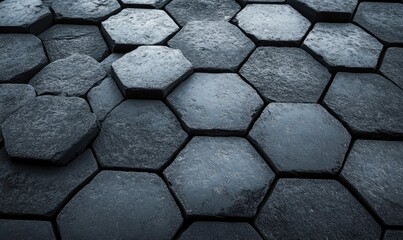 Poster - An eye-level, close-up captures the striking pattern of basalt columns with its perfect geometric shapes.