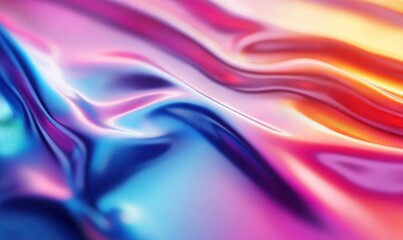 Poster - Iridescent holographic fabric creates a dynamic and colorful abstract textured background.