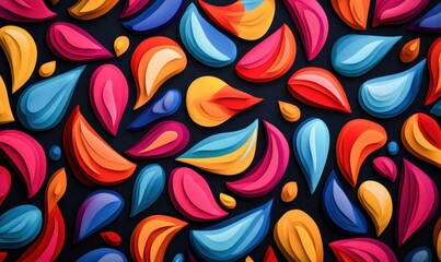 Poster - A colorful abstract pattern of overlapping layered papercut shapes in vibrant yellow, pink, and blue.