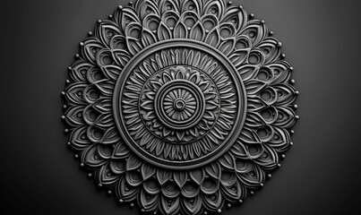 Poster - A grayscale floral mandala captivates with its intricate, circular pattern and elegant design.