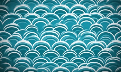 Poster - Elegant teal and white curved pattern is reminiscent of ocean waves or fish scales.