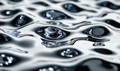 Poster - An abstract, rippling liquid silver surface creates a mesmerizing play of light and shadow.