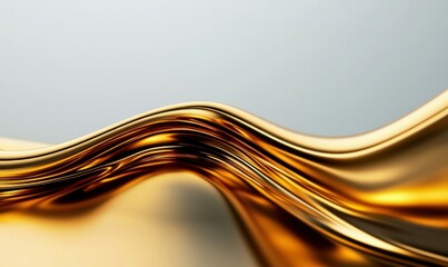 Poster - A luxurious, flowing golden wave creates a captivating abstract background with smooth, shiny reflections.