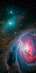 Wall Mural - glowing nebula with swirling dust clouds and scattered luminous stars.