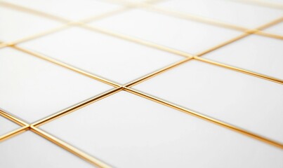 Poster - Elegant golden lines form a precise grid pattern against a pristine white backdrop, a modern design.