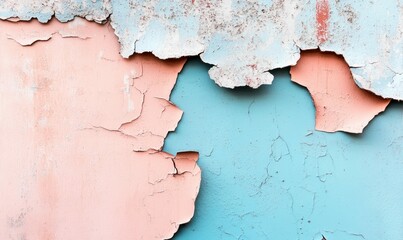 Poster - A textured background features peeling paint in shades of pink and blue on an aged wall.