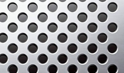Poster - Close-up shows a metallic surface with a uniform pattern of circular perforations.
