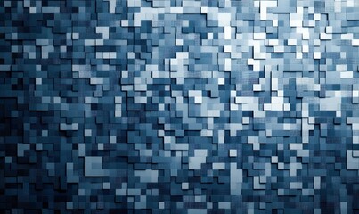 Poster - An abstract background features a geometric pattern of small blue squares with varying elevations.