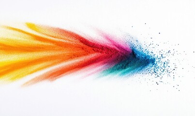Poster - A dynamic explosion of colorful pigment powder bursts across a clean white surface creating an abstract rainbow effect.