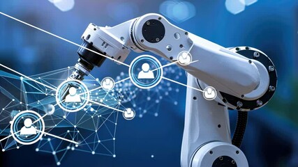 Poster - Robotic arm operates with precision in a modern manufacturing setting, showcasing technology in action during production