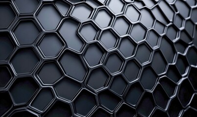 Poster - A dark gray, hexagon-patterned grid background offers a modern, tech-inspired visual element.