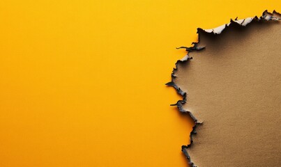 Poster - Vibrant yellow backdrop partially obscured by an irregular, torn kraft paper edge.