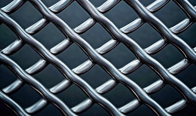 Poster - An abstract close-up of a woven metal grill displays an industrial and technical geometric pattern.