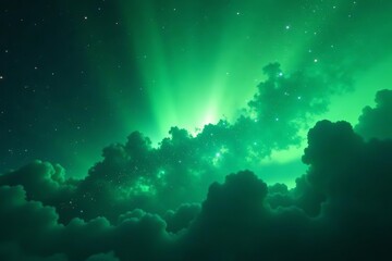 Abstract green galaxy exploration template with stars and nebula, abstract, science, galaxy