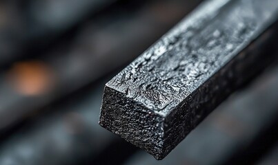 Poster - Close-up shows the angular structure and raw texture of a dark metal bar with blurred background.