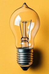 Poster - Classic Light Bulb, Lit, on a Yellow Background, Concept for New Ideas, Innovation, and Solutions