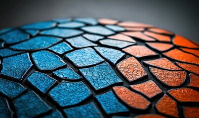 Poster - Close up shows a glossy mosaic surface with blue and orange pieces creating a textured pattern.