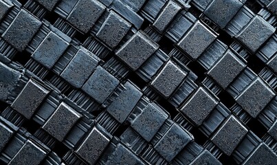 Poster - Woven metal blocks create a textured, abstract geometric pattern ideal for backgrounds and creative projects.