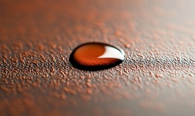 Poster - A solitary drop of liquid clings to a textured plane, highlighting surface tension and reflectivity.