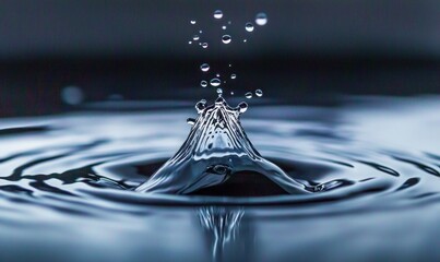 Poster - A water drop creates a mesmerizing crown as it impacts a calm pool, rippling outwards with motion.