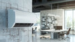© Екатерина Чумаченко - Air conditioning unit on blueprints in modern office space