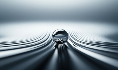 Poster - A chrome sphere balances atop a rippled, metallic surface, creating a mesmerizing play of light and reflections.