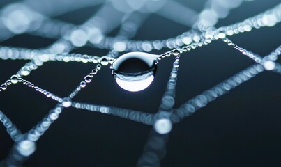Poster - A glistening dew drop clings delicately to a spider's web, creating a mesmerizing natural art piece.